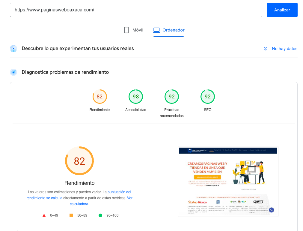 Velocidad de carga página web